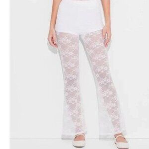 NWT Lace Pants Bell Bottom Sheer Sz S Women's White Stretch White Party